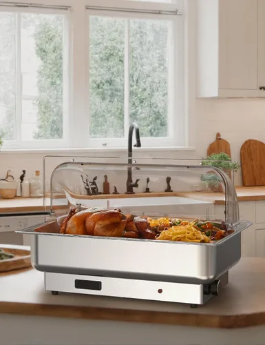 Vista 7 de GarveeHome Juego de bufé eléctrico de acero inoxidable con tapa enrollable con 1 sartén de 9 cuartos de galón, control de temperatura de 400 W