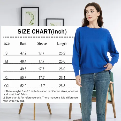 Vista 6 de Suéter casual de manga larga con cuello redondo para mujer, agradable al tacto, color liso