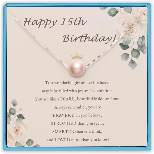 Vista 9 de Sereney Regalos de cumpleaños para niñas y mujeres, collar de perlas de plata esterlina como regalo de cumpleaños de 7, 9, 10, 11, 13, 15, 16, 18