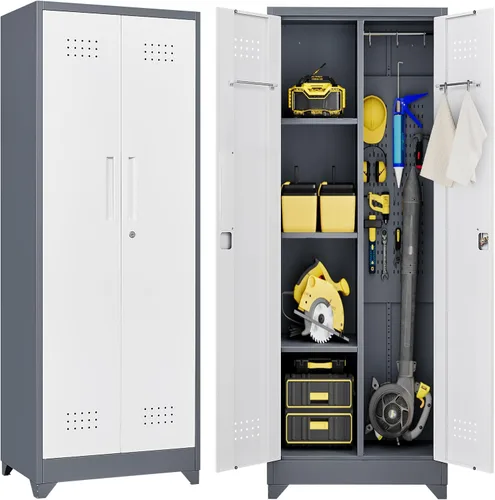 Vista 13 de Armarios de Pared para Garaje, Gabinete de Pared de Metal para Garaje con Puertas con Cerradura, Gabinete de Almacenamiento con Cerradura y Estante