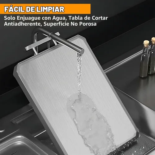 Vista 4 de Tabla de cortar de acero inoxidable, tablas de cortar de doble cara, tablas de cortar grandes para cocina, grado alimenticio, acero inoxidable