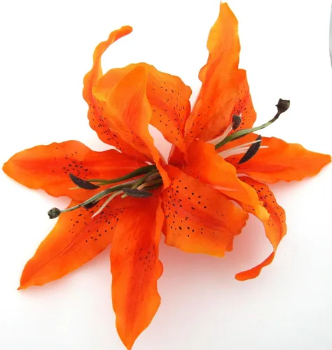Vista 2 de Pinza para el cabello de seda de lirio de tigre naranja de 8 pulgadas XL doble