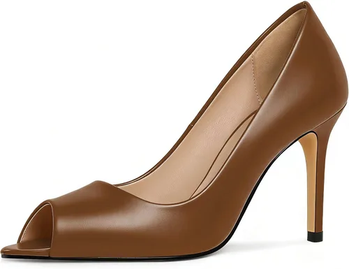 Vista 21 de Eldof Zapatos de tacón alto con punta abierta para mujer, con puntera abierta, para boda, sexy, para novia, clásicos, de 3.5 pulgadas Beige