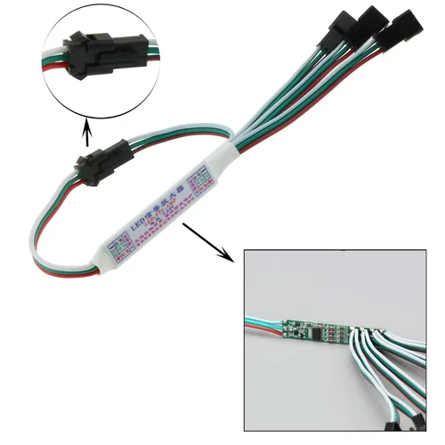 Vista 5 de WS2814 etc 3 pin RGB IC TTL Amplificador DGZZI WS2812B WS2811 16703 SK6812 1 a 4 Soporte 3 pin RGB IC TTL Amplificador para tira LED, cadena de LED