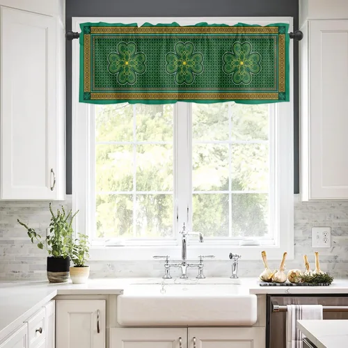 Vista 147 de Cenefa de cortina con lazo rojo de Navidad para ventanas, sala de estar, cocina, baño, granja, bolas de Navidad de acuarela con diseño de bayas