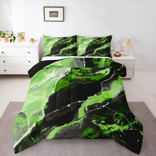 Vista 10 de Feelyou Juego de edredón abstracto para todas las estaciones, juego de ropa de cama negro y azul con 1 funda de almohada con estampado de mármol