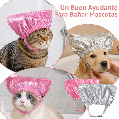 Vista 4 de 2Pcs Waterproof Pet Shower Cap Reusable Dog Bonnet for Bathing S&M