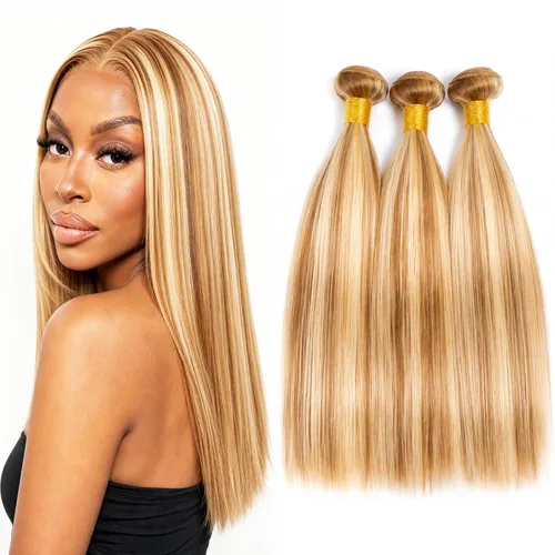 Vista 158 de P4613 Cabello humano rizado onda profunda marrón y paquetes mixtos 8 10 12 P4613 Ombre Marrón-Rubio-DP