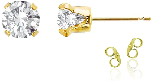 Vista 48 de Aretes de tuerca de plata de ley 925 chapados en oro de 14 quilates macizo, oro amarillo, blanco o rosa de 0.236 in Amatista