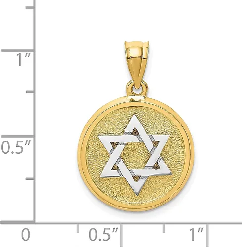 Vista 2 de Colgante de oro amarillo de dos tonos de 14 quilates, acabado sólido, parte trasera plana, joyería judía de estrella de David, dije religioso