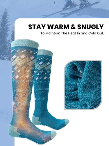 Vista 3 de OutdoorMaster Calcetines de esquí, paquete de 2 pares de calcetines de esquí y snowboard para hombres y mujeres con diseño OTC con puño