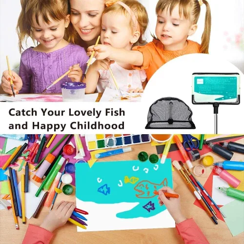 Vista 6 de Red para peces de pecera, red de acuario de malla fina con mango largo de acero inoxidable de 9-24 pulgadas, red extensible para tanque de peces