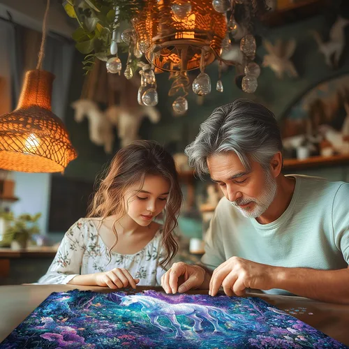 Vista 6 de Rompecabezas de 1000 piezas para adultos, rompecabezas de unicornio Unicornio del bosque de fantasía