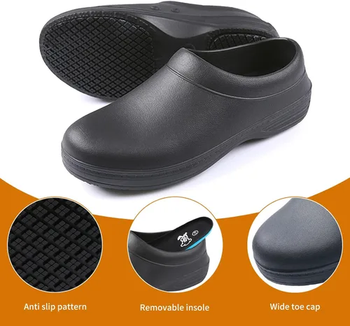 Vista 3 de Zapatos unisex antideslizantes para servicio de alimentos, impermeables, resistentes al aceite, zuecos de trabajo de cocina, cómodos zapatos