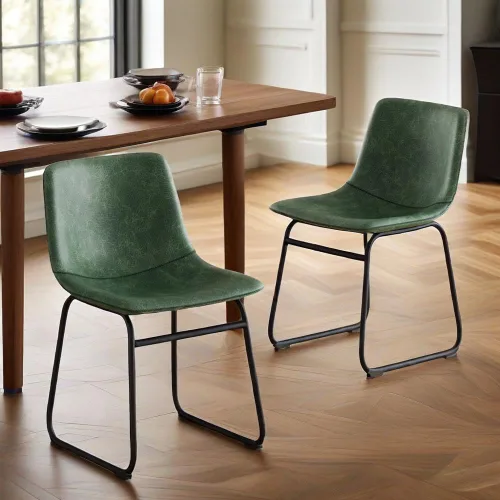 Vista 16 de YaFiti - Juego de 2 sillas de comedor de 18 pulgadas, sillas modernas tapizadas para comedor con cojines de piel sintética y patas de metal, silla