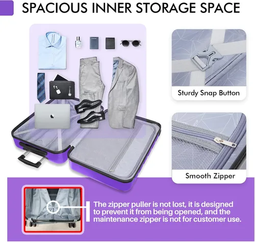 Vista 7 de AnyZip Maleta ligera de policarbonato ABS con 4 ruedas universales TSA Lock, Púrpura violeta
