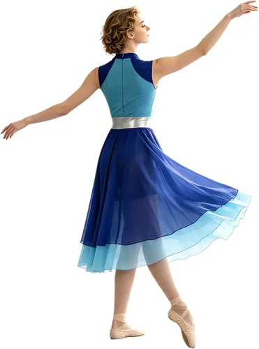 Vista 2 de Vestido de baile de alabanza litúrgica con bloques de color para mujer y túnica sin mangas Azul B