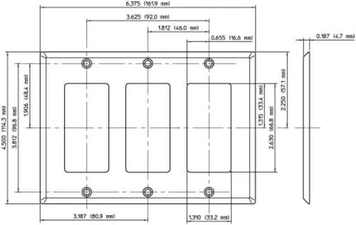 Vista 5 de Leviton Placa de pared Decora de 3 segmentos, tamaño estándar, acero inoxidable no magnético, 84411-40