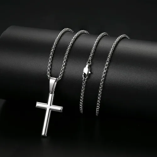 Vista 7 de Jstyle Collar de cruz para hombre, colgante de cruz de plata de ley con cadena Rolo para hombres y mujeres, 16-24 pulgadas, Circonia cúbica
