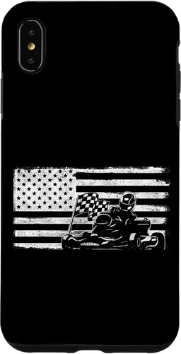 Vista 11 de iPhone 16 Go Kart Racing American Flag Vintage Case