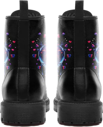 Vista 6 de Botines de combate para mujer, con estampado de corazón, botines cortos de moda con rosas y calavera, botas de trabajo duraderas con cordones