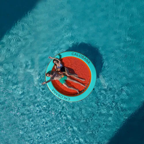 Vista 5 de CALOBANA Hamaca de agua inflable redonda flotante, flota lago isla balsa plataforma de muelle inflable para adultos, piscina, río, fiesta en la playa