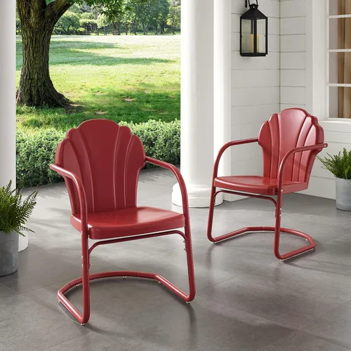 Vista 7 de Crosley Furniture Tulip - Juego de 2 sillas para exteriores, sillas de patio de metal retro para comedor, porche, terraza, balcón, satén rojo oscuro