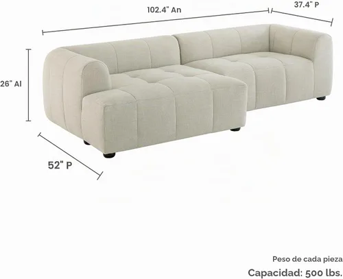 Vista 2 de Modway Liana Sofá modular orientado hacia la izquierda con chaise in Linen – Moderno sofá modular – Sofá modular moderno – Tumbona tapizada de tela