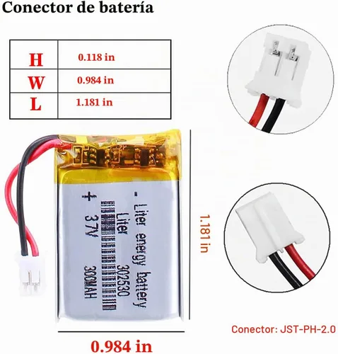 Vista 2 de Litro 3.7V 300mAh 302530 Lipo Batería recargable Batería de iones de polímero de litio con conector JST PH 0.079 in