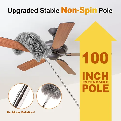 Vista 2 de Tiumso Kit de plumero de microfibra 5 en 1, plumeros para limpieza, plumero con poste de extensión de 100 pulgadas, plumero de telaraña, plumeros