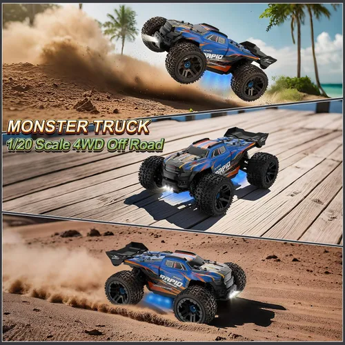 Vista 5 de Nikuku Auto de control remoto rápido, 38 KPH de alta velocidad todoterreno RC con 2.4 GHz, escala 1:20 4WD eléctrico todo terreno RC Monster Truck