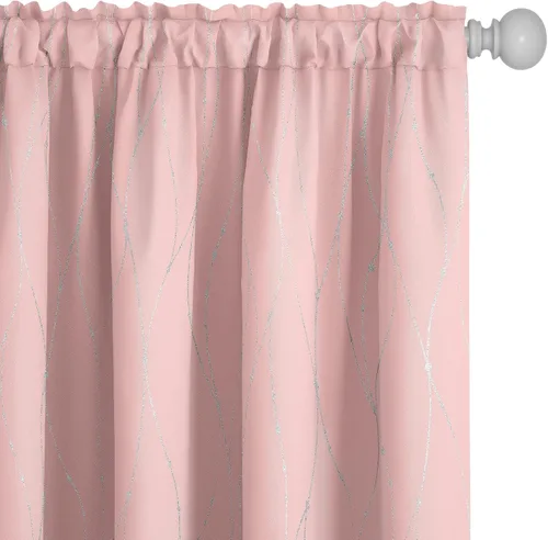 Vista 13 de Deconovo - Cortinas opacas con diseño de líneas onduladas y lunares, para dormitorio y sala de estar.