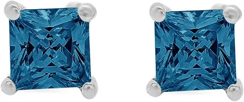 Vista 2 de 0.5 ct Corte Princesa ideal VVS1 Sin Conflictos Piedra Preciosa Solitario Natural Londres Topacio Azul Piedra Preciosa Diseñador Pendientes Sólido