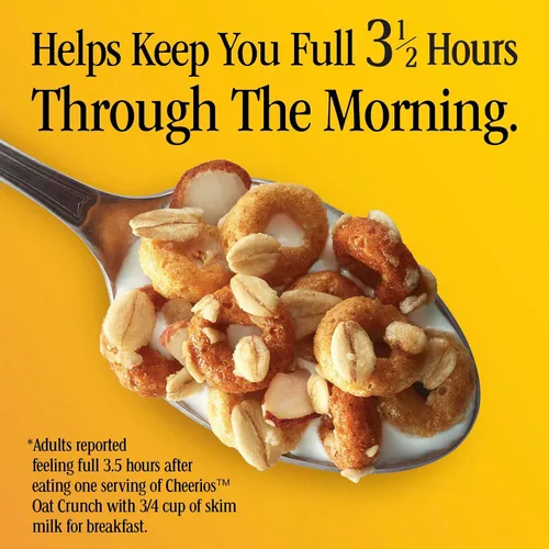 Vista 5 de Cheerios Cereal de desayuno de almendras crujientes de avena, hecho con grano entero, tamaño grande, 18.2 onzas 25% More Almonds, 30g Whole Grain