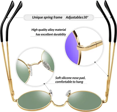 Vista 41 de KANASTAL Gafas de sol redondas polarizadas para mujeres y hombres, estilo hippie con protección UV400