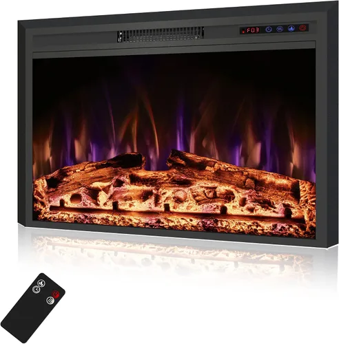 Vista 12 de Inserto de chimenea eléctrica de 26 pulgadas de ancho, 6 niveles de brillo, 5 velocidades de llama, 62-82 ℉, temporizador y control remoto, chimenea