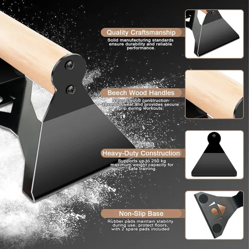 Vista 2 de Parallettes - Asas de realce – Marco de acero resistente con agarres ergonómicos de madera de haya, equipo de calistenia para entrenamiento