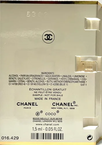Vista 2 de Muestra de perfume Coco Mademoiselle Eau de Parfum vial de viaje 1.5 ml/0.05 oz por Fragancia de París