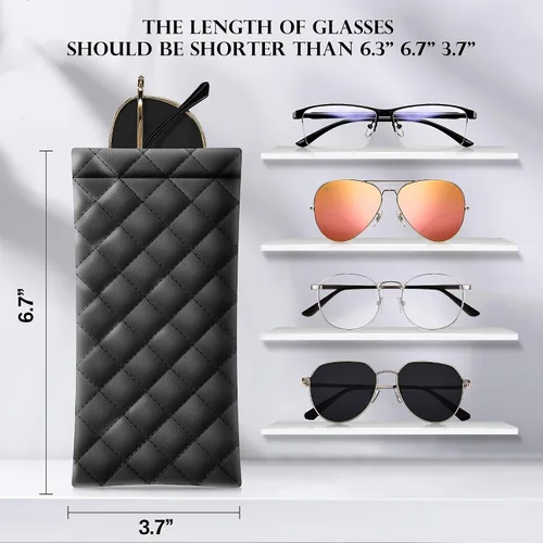 Vista 3 de Bolsa para lentes de sol con tapa apretable, organizador portátil para lentes de sol, bolsas suaves de piel sintética, paquete de 2