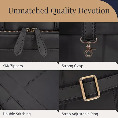 Vista 4 de Luxorro Maletín de cuero de grano completo para hombre, bolsa para laptop con compartimento de cuero para computadora