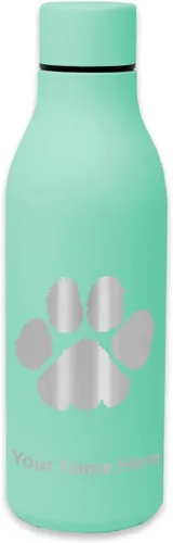 Vista 9 de LaserGram Botella de agua de acero inoxidable de doble pared, huella de pata, grabado personalizado incluido Negro