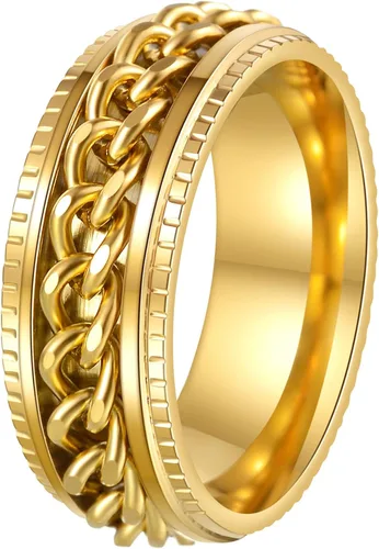 Vista 34 de Anillos giratorios para hombres y mujeres, anillos de ansiedad para hombres, anillos de cadena para adultos, anillos de titanio y acero