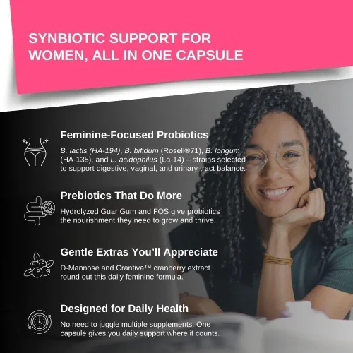 Vista 4 de Probióticos y prebióticos para mujeres, apoyo vaginal y urinario, suministro para 60 días