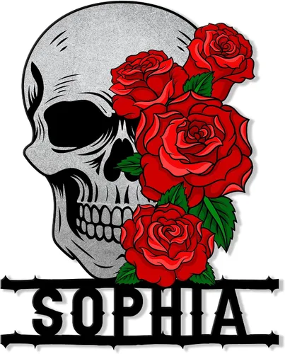 Vista 19 de Letrero de metal personalizado con calavera, letrero colgante de calavera para porche al aire libre, valla de pared con nombre personalizado, patio