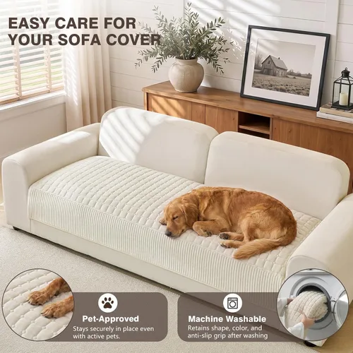 Vista 4 de OHSIO Funda de sofá de felpa suave para sofá, funda lavable de terciopelo Blanco
