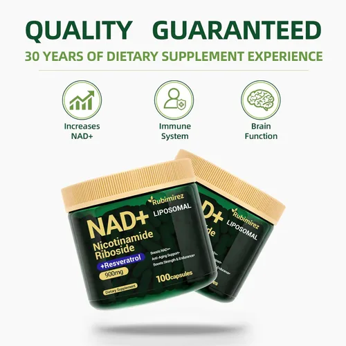 Vista 3 de Suplemento NAD+ con ribósido de nicotinamida y resveratrol 900 mg – Apoyo antienvejecimiento para mujeres y hombres, alternativa NMN, vegano sin OMG