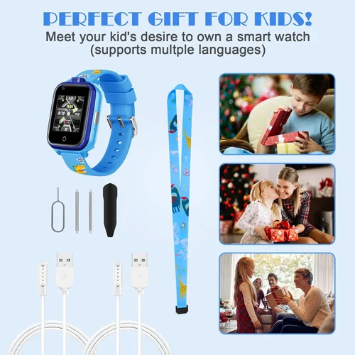 Vista 8 de Relojes GPS 4G para niños, relojes inteligentes, mini teléfono celular con doble cámara, llamadas, SOS, correas de dibujos animados resistentes al