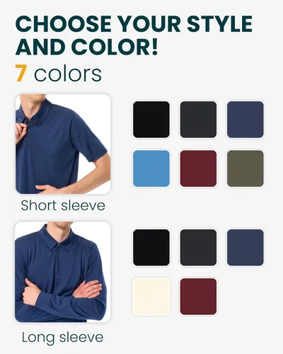 Vista 3 de 100% Merino Wool Polo Shirt Men - Quarter Zip Long and Short Sleeve Black