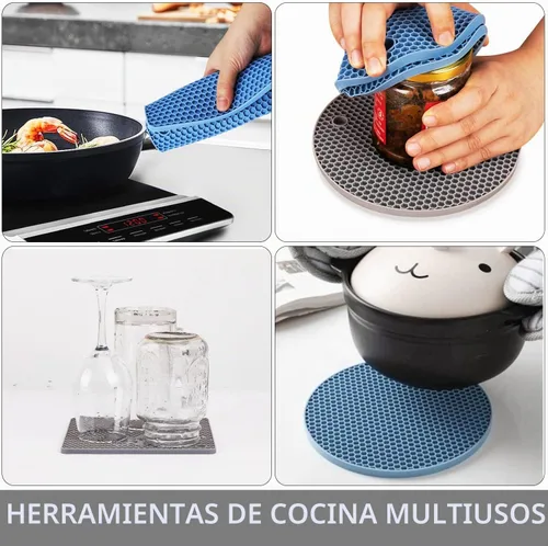 Vista 3 de Salvamanteles para platos calientes, paquete de 4 almohadillas calientes de silicona para cocina, tapete de silicona antideslizante resistente al