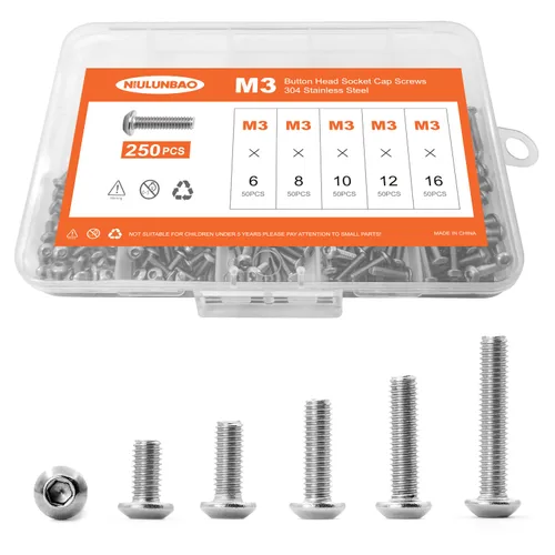Vista 15 de Tornillos de cabeza de botón M3 x 4 mm, 6 mm, 8 mm, 10 mm, 12 mm, tornillos de cabeza de botón, acero inoxidable 304, totalmente roscado, unidad